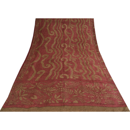 Sanskriti Vintage Sarees Dusty Pink Pure Crepe Silk Print Sari 5+yd Craft Sustainable Fabric