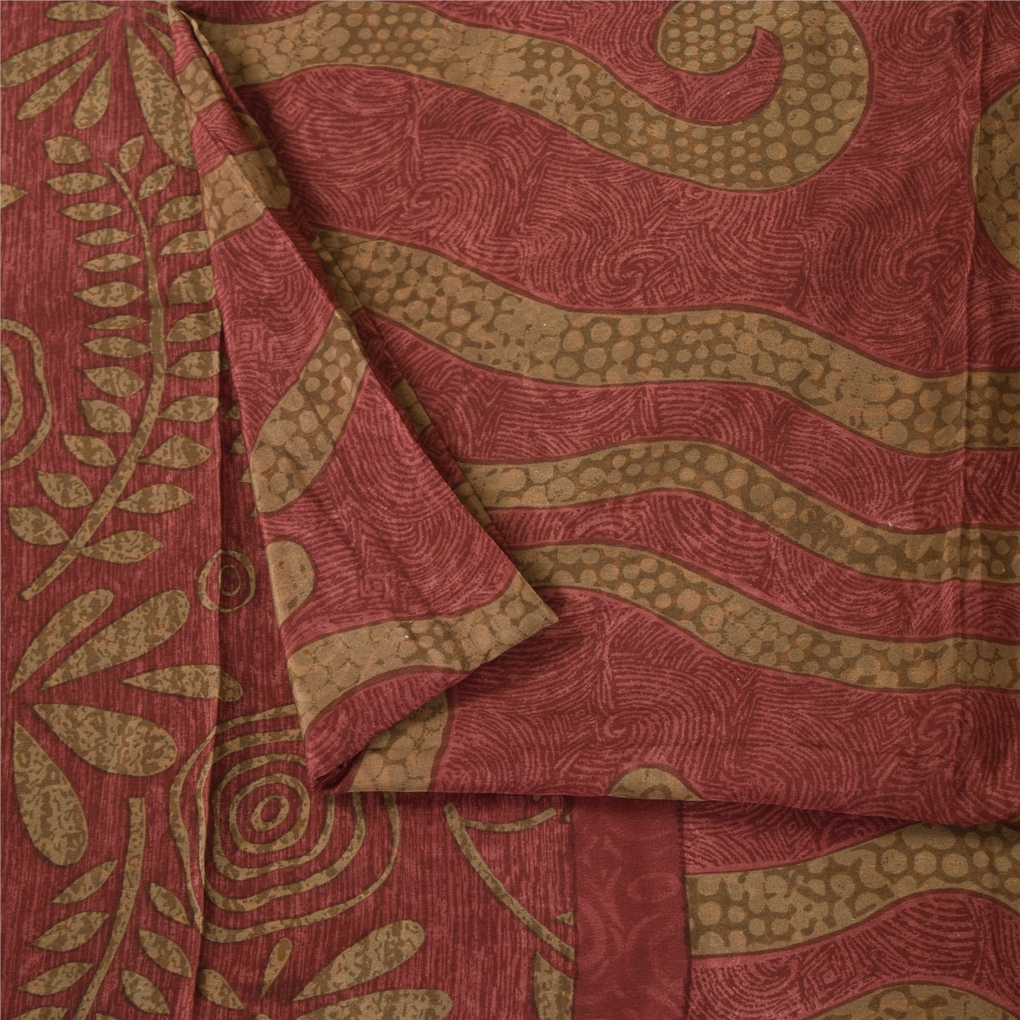 Sanskriti Vintage Sarees Dusty Pink Pure Crepe Silk Print Sari 5+yd Craft Sustainable Fabric