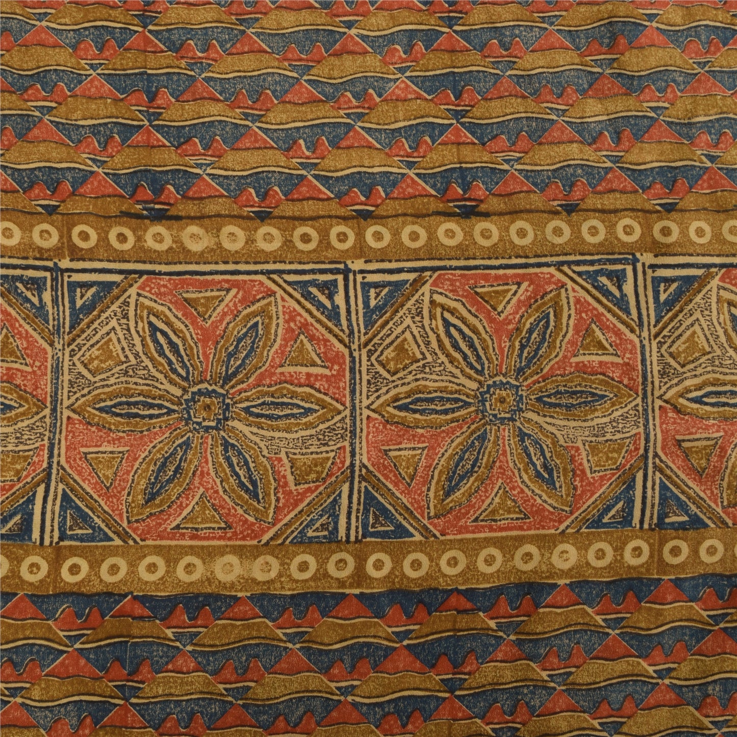 Sanskriti Vintage Sarees Cream Pure Crepe Silk Printed Sari 6yd Craft Sustainable Fabric