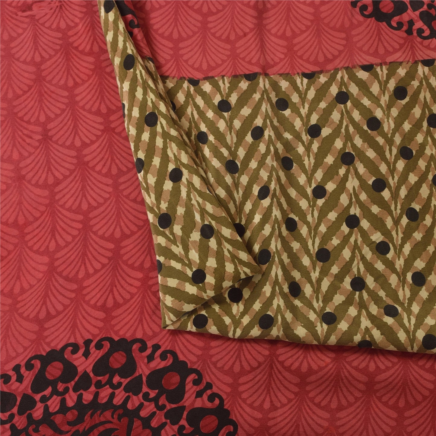 Sanskriti Vintage Sarees Multi Pure Crepe Silk Printed Sari 5+yd Craft Sustainable Fabric