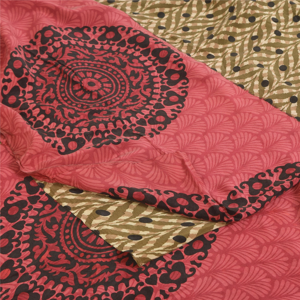 Sanskriti Vintage Sarees Multi Pure Crepe Silk Printed Sari 5+yd Craft Sustainable Fabric