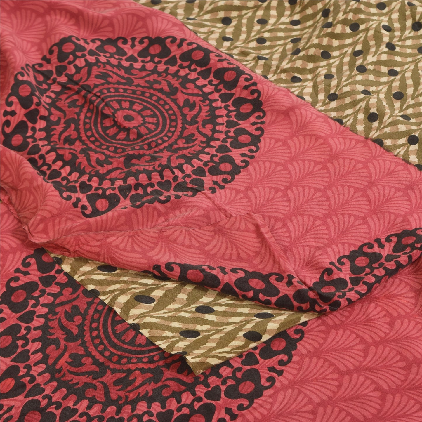 Sanskriti Vintage Sarees Multi Pure Crepe Silk Printed Sari 5+yd Craft Sustainable Fabric