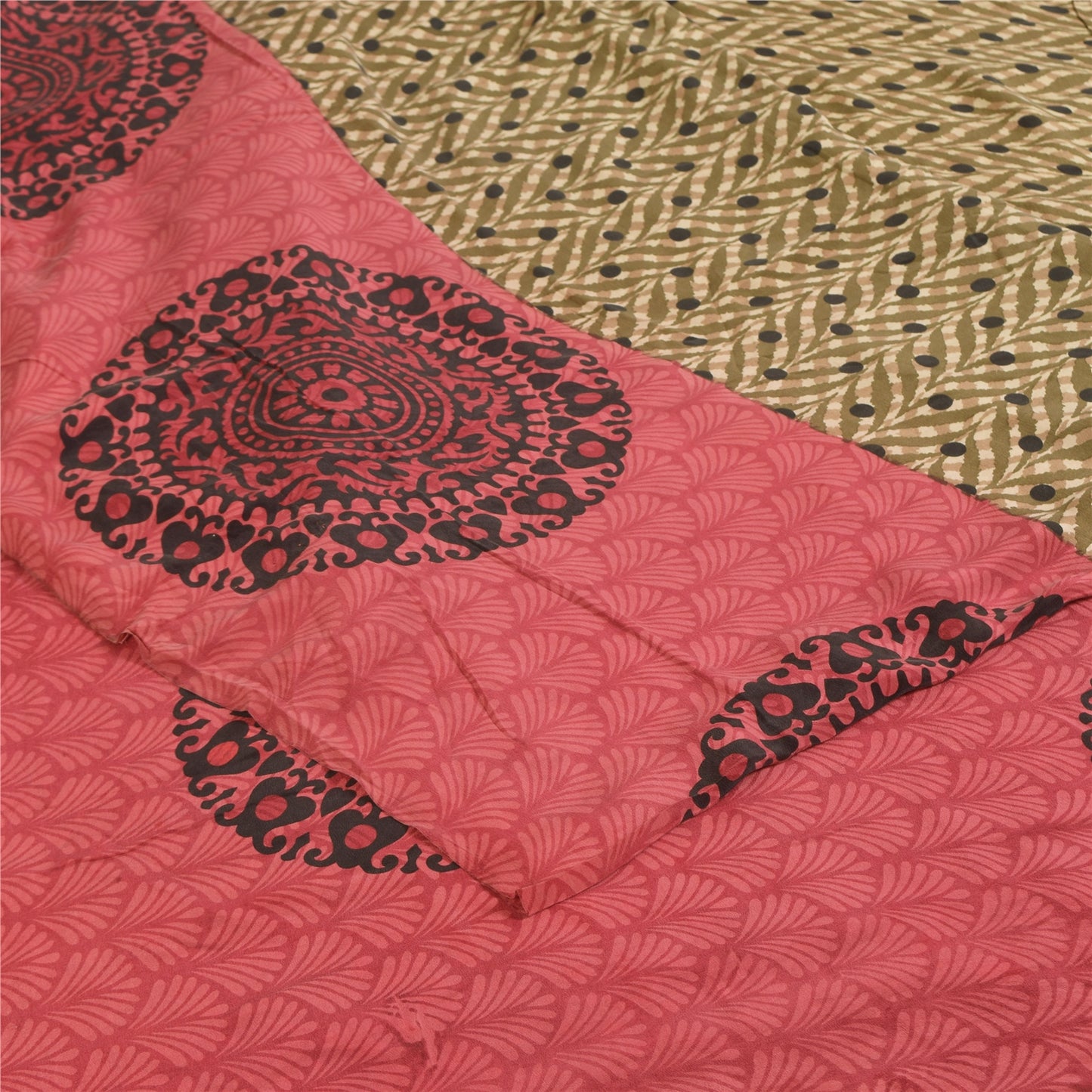 Sanskriti Vintage Sarees Multi Pure Crepe Silk Printed Sari 5+yd Craft Sustainable Fabric