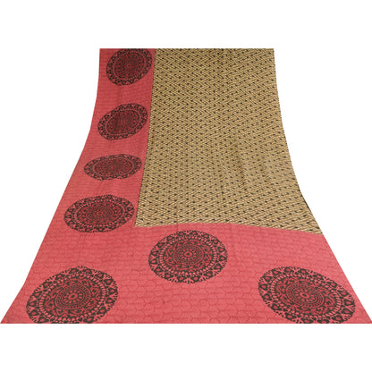 Sanskriti Vintage Sarees Multi Pure Crepe Silk Printed Sari 5+yd Craft Sustainable Fabric