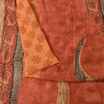 Sanskriti Vintage Sarees Peach & Pink Pure Crepe Printed Sari 5+yd Craft Sustainable Fabric