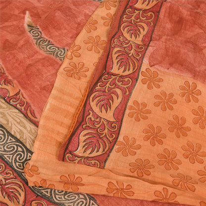 Sanskriti Vintage Sarees Peach & Pink Pure Crepe Printed Sari 5+yd Craft Sustainable Fabric