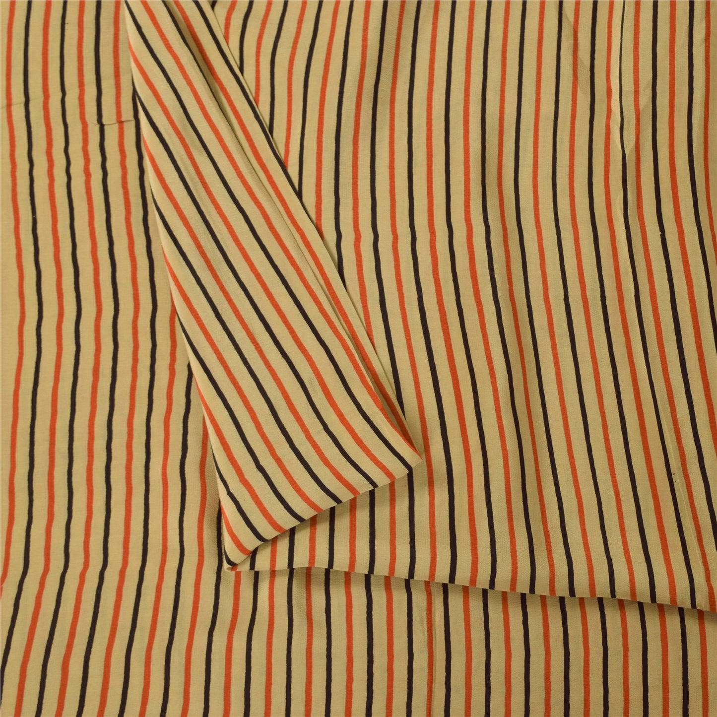 Sanskriti Vintage Sarees Ivory Pure Crepe Geometric Print Sari 5+yd Craft Fabric