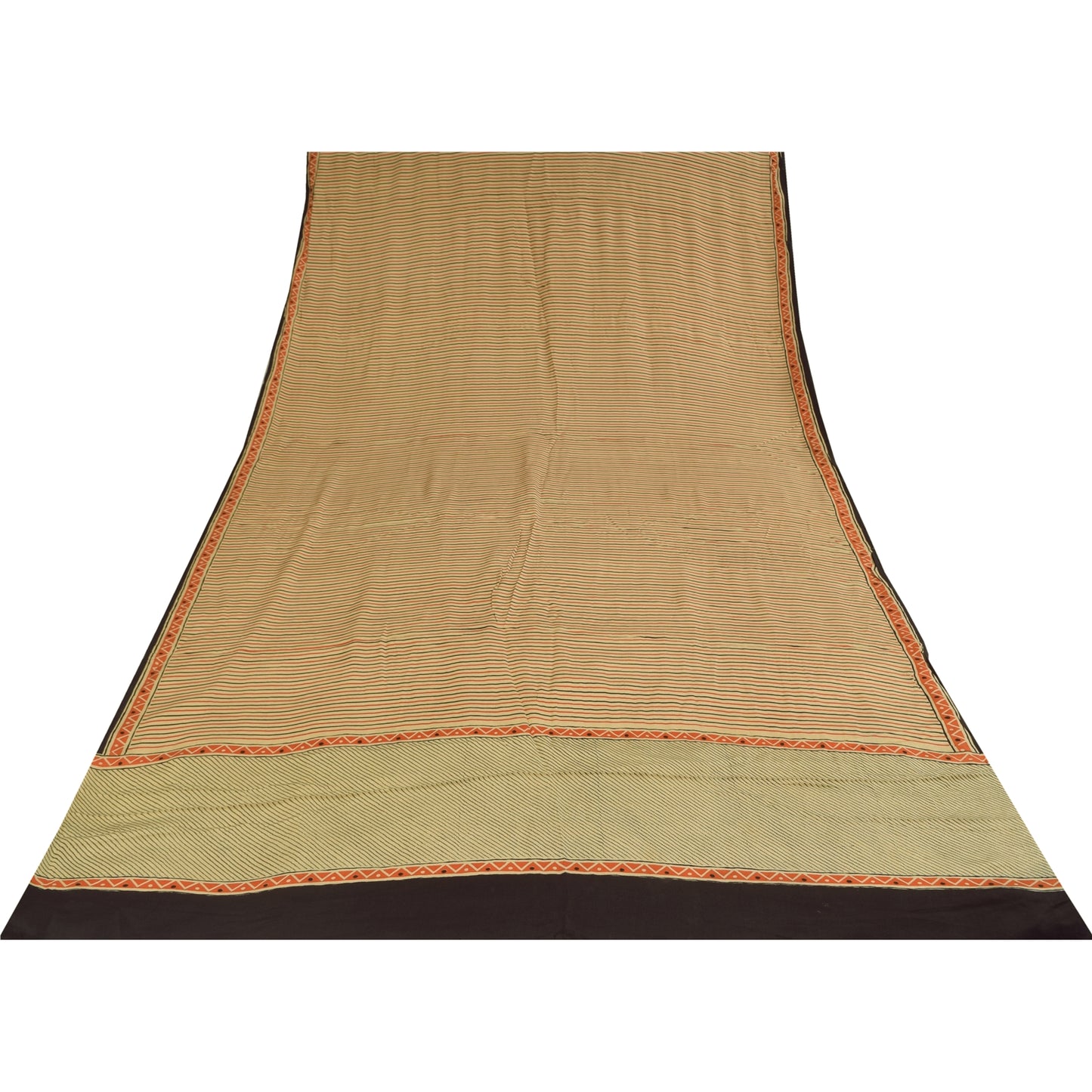 Sanskriti Vintage Sarees Ivory Pure Crepe Geometric Print Sari 5+yd Craft Fabric