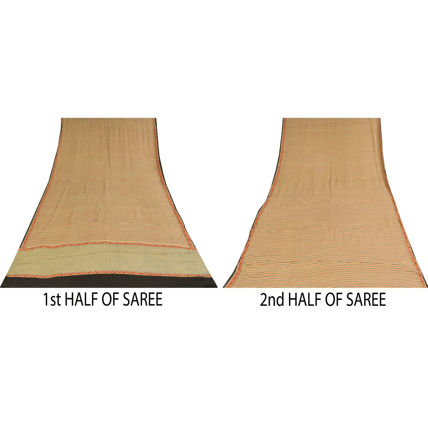 Sanskriti Vintage Sarees Ivory Pure Crepe Geometric Print Sari 5+yd Craft Fabric