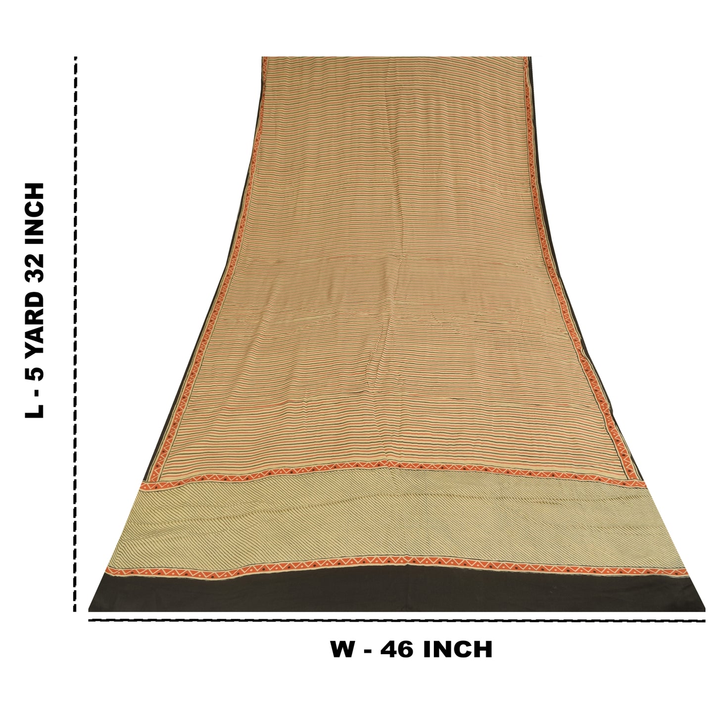 Sanskriti Vintage Sarees Ivory Pure Crepe Geometric Print Sari 5+yd Craft Fabric