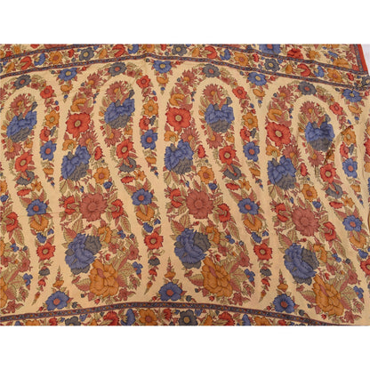 Sanskriti Vintage Sarees Peach Pure Crepe Silk Printed Sari 5+yd Craft Sustainable Fabric