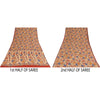 Sanskriti Vintage Sarees Peach Pure Crepe Silk Printed Sari 5+yd Craft Sustainable Fabric