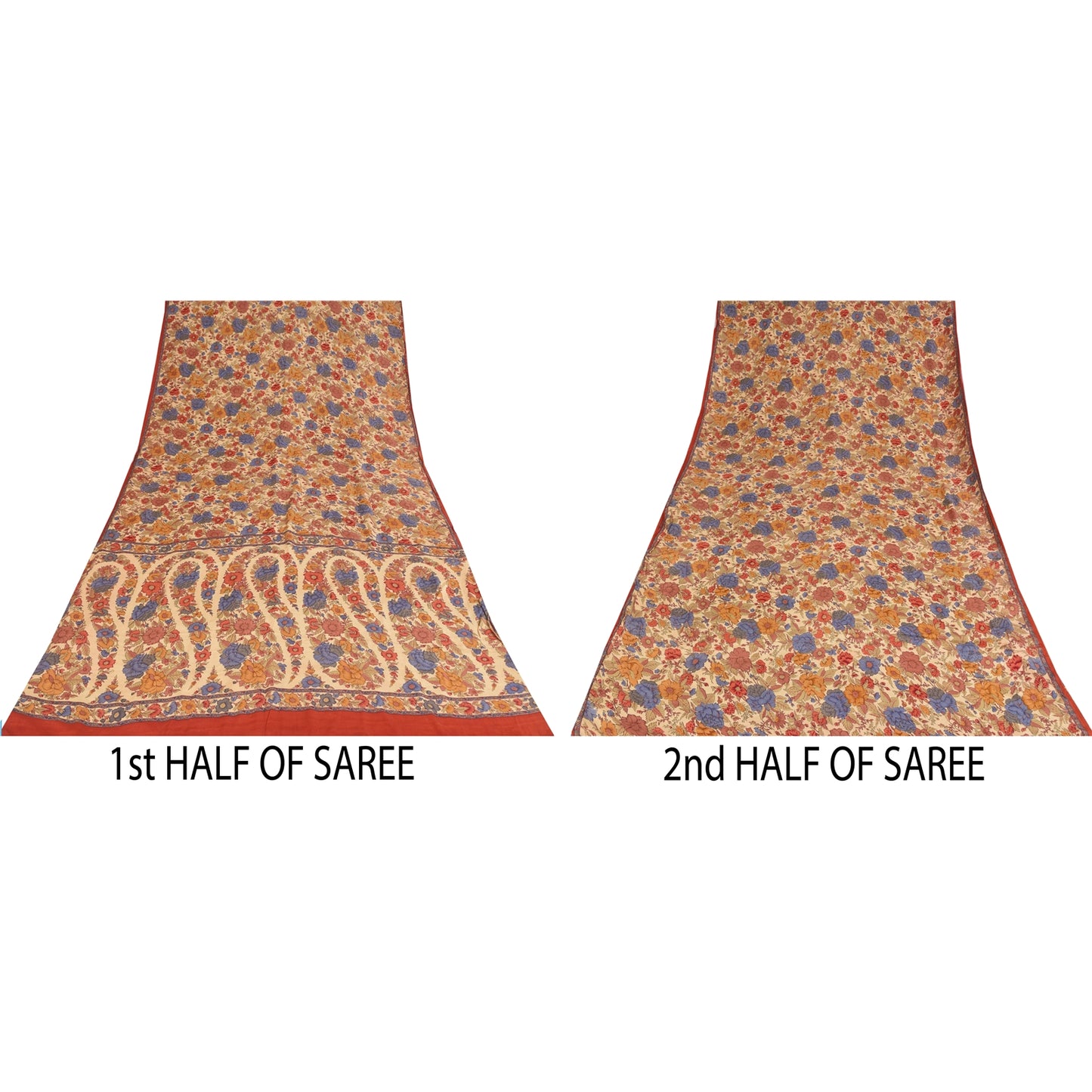 Sanskriti Vintage Sarees Peach Pure Crepe Silk Printed Sari 5+yd Craft Sustainable Fabric