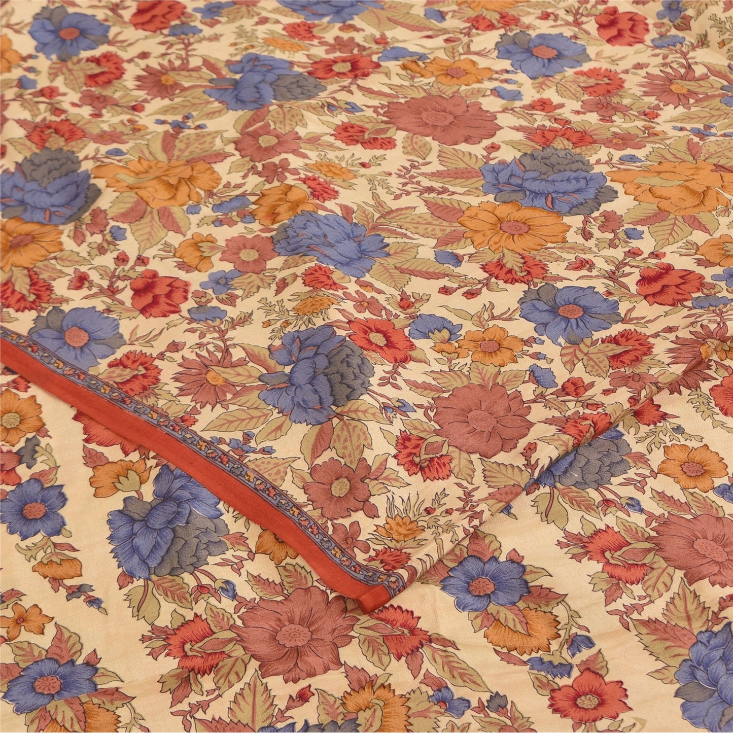 Sanskriti Vintage Sarees Peach Pure Crepe Silk Printed Sari 5+yd Craft Sustainable Fabric