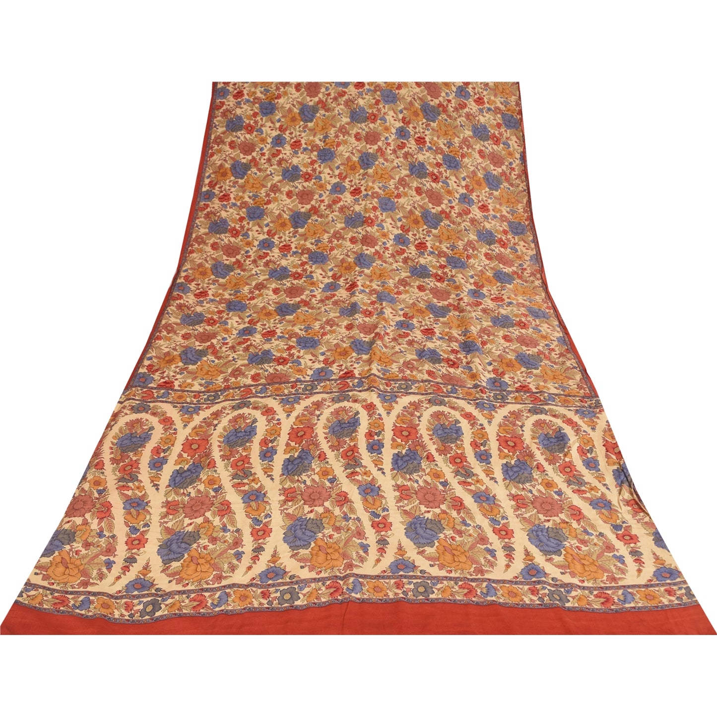 Sanskriti Vintage Sarees Peach Pure Crepe Silk Printed Sari 5+yd Craft Sustainable Fabric