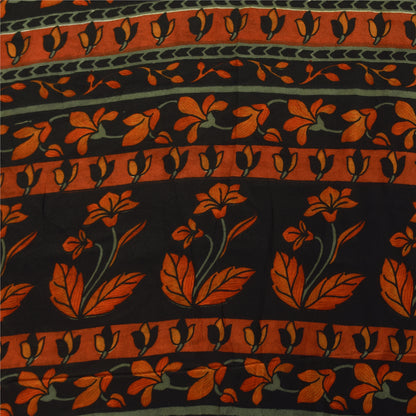 Sanskriti Vintage Sarees Ivory Pure Crepe Silk Printed Sari 6yd Craft Sustainable Fabric