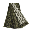 Sanskriti Vintage Sarees Ivory Pure Crepe Silk Printed Sari 6yd Craft Sustainable Fabric