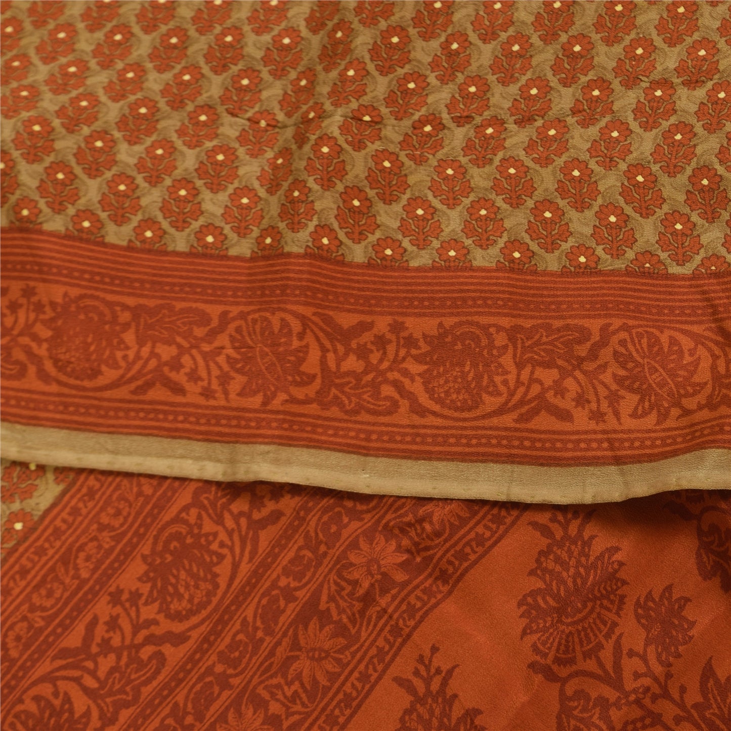 Сари Sanskriti Vintage, чистый креп, оранжевый и зеленый принт, сари, 5+ ярдов, ткань для рукоделия, устойчивая к истиранию