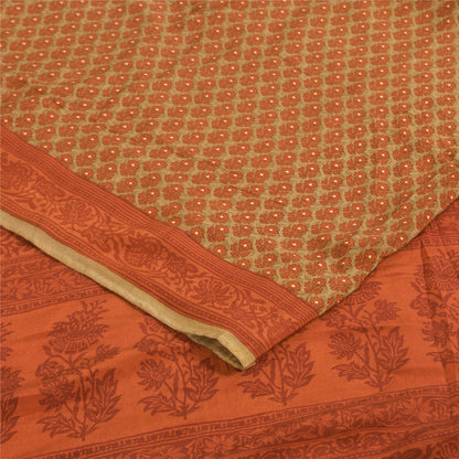 Сари Sanskriti Vintage, чистый креп, оранжевый и зеленый принт, сари, 5+ ярдов, ткань для рукоделия, устойчивая к истиранию