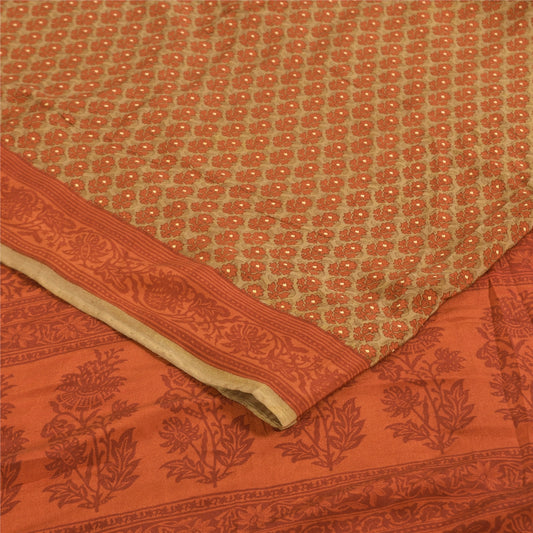 Сари Sanskriti Vintage, чистый креп, оранжевый и зеленый принт, сари, 5+ ярдов, ткань для рукоделия, устойчивая к истиранию