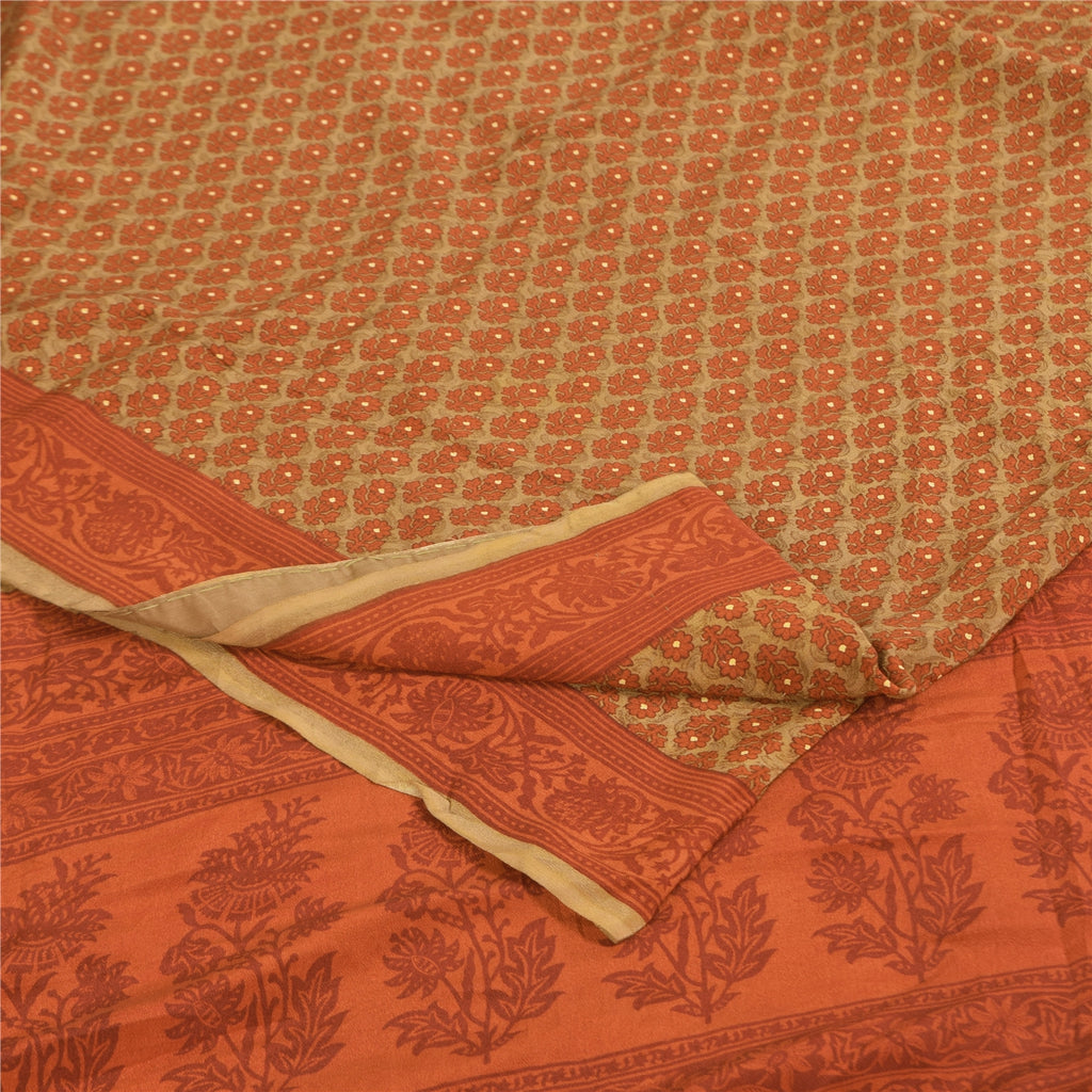 Сари Sanskriti Vintage, чистый креп, оранжевый и зеленый принт, сари, 5+ ярдов, ткань для рукоделия, устойчивая к истиранию