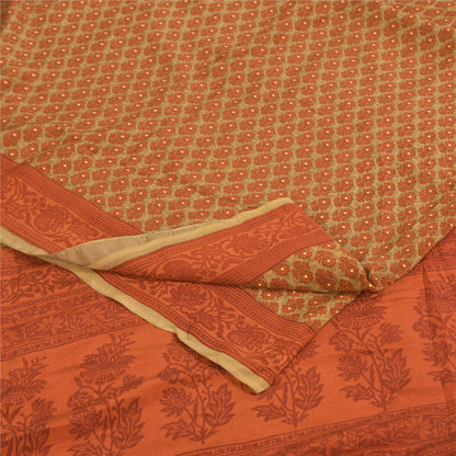Сари Sanskriti Vintage, чистый креп, оранжевый и зеленый принт, сари, 5+ ярдов, ткань для рукоделия, устойчивая к истиранию