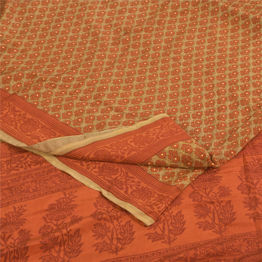 Сари Sanskriti Vintage, чистый креп, оранжевый и зеленый принт, сари, 5+ ярдов, ткань для рукоделия, устойчивая к истиранию