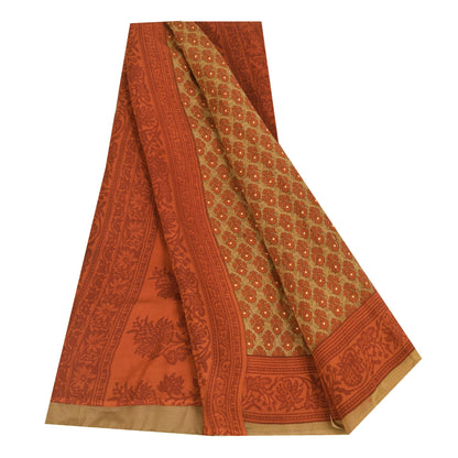 Сари Sanskriti Vintage, чистый креп, оранжевый и зеленый принт, сари, 5+ ярдов, ткань для рукоделия, устойчивая к истиранию