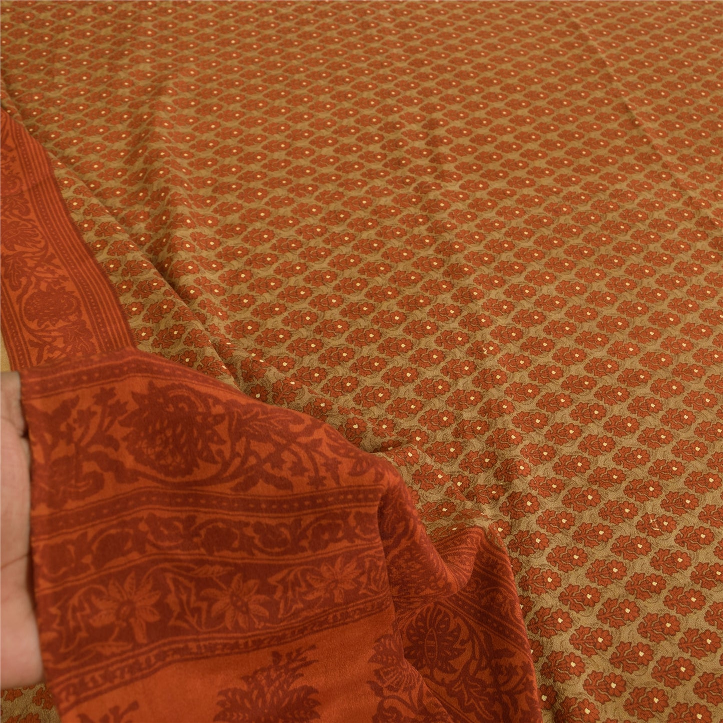 Сари Sanskriti Vintage, чистый креп, оранжевый и зеленый принт, сари, 5+ ярдов, ткань для рукоделия, устойчивая к истиранию