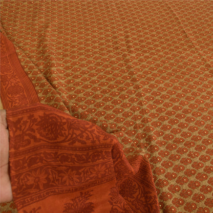 Сари Sanskriti Vintage, чистый креп, оранжевый и зеленый принт, сари, 5+ ярдов, ткань для рукоделия, устойчивая к истиранию