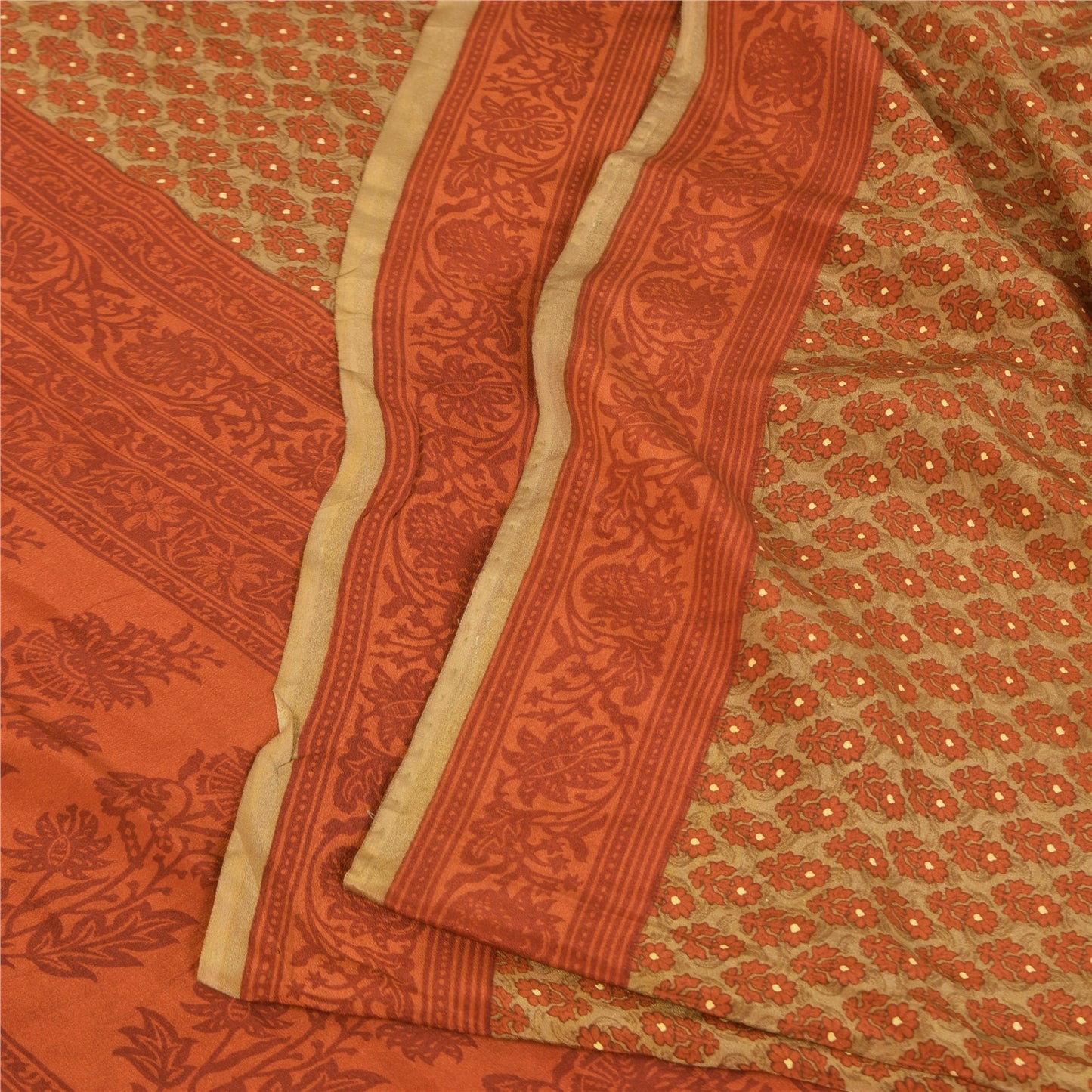 Сари Sanskriti Vintage, чистый креп, оранжевый и зеленый принт, сари, 5+ ярдов, ткань для рукоделия, устойчивая к истиранию