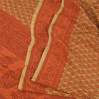 Сари Sanskriti Vintage, чистый креп, оранжевый и зеленый принт, сари, 5+ ярдов, ткань для рукоделия, устойчивая к истиранию