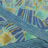Sanskriti Vintage Sarees Blue Pure Crepe Silk Printed Sari 5+yd Craft Sustainable Fabric