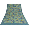 Sanskriti Vintage Sarees Blue Pure Crepe Silk Printed Sari 5+yd Craft Sustainable Fabric