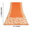 Sanskriti Vintage Sarees Orange Pure Crepe Silk Printed Sari 5+yd Craft Sustainable Fabric