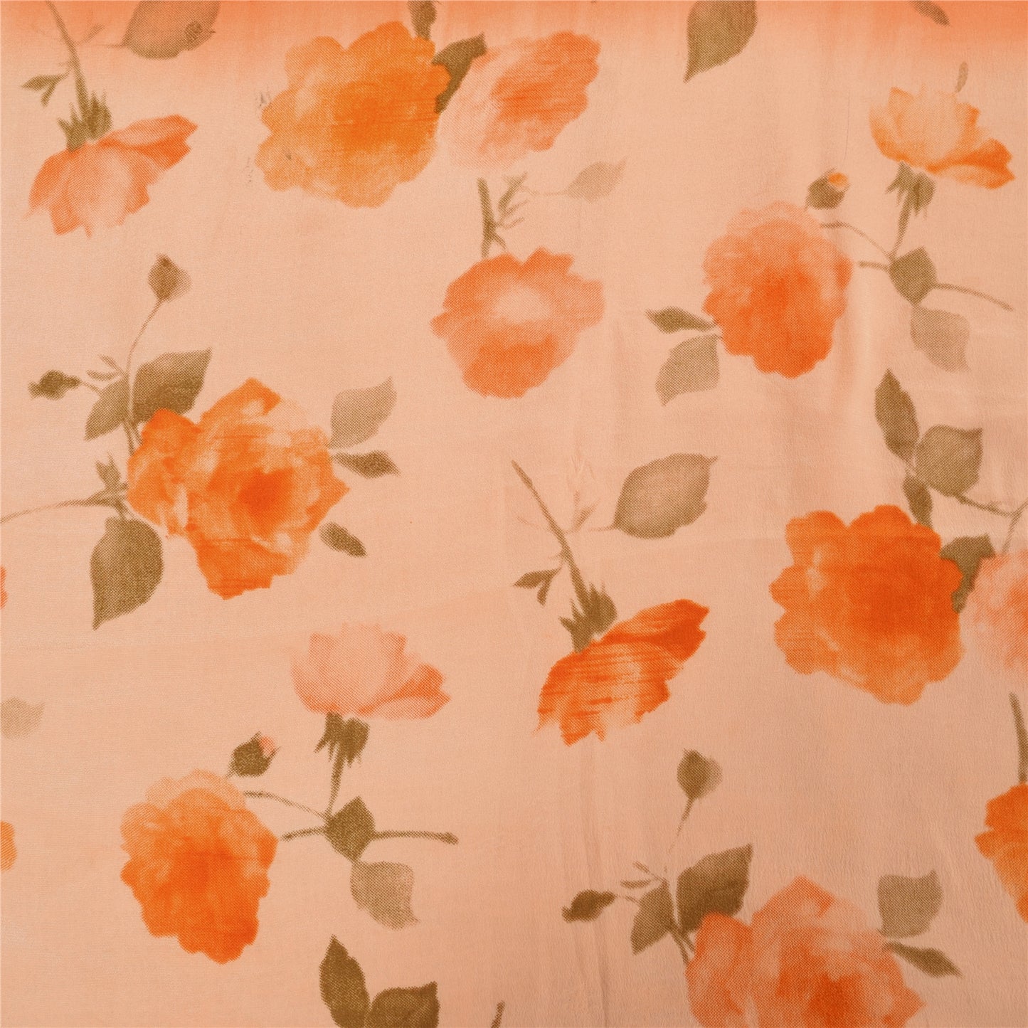 Sanskriti Vintage Sarees Orange Pure Crepe Silk Printed Sari 5+yd Craft Sustainable Fabric