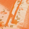 Sanskriti Vintage Sarees Orange Pure Crepe Silk Printed Sari 5+yd Craft Sustainable Fabric
