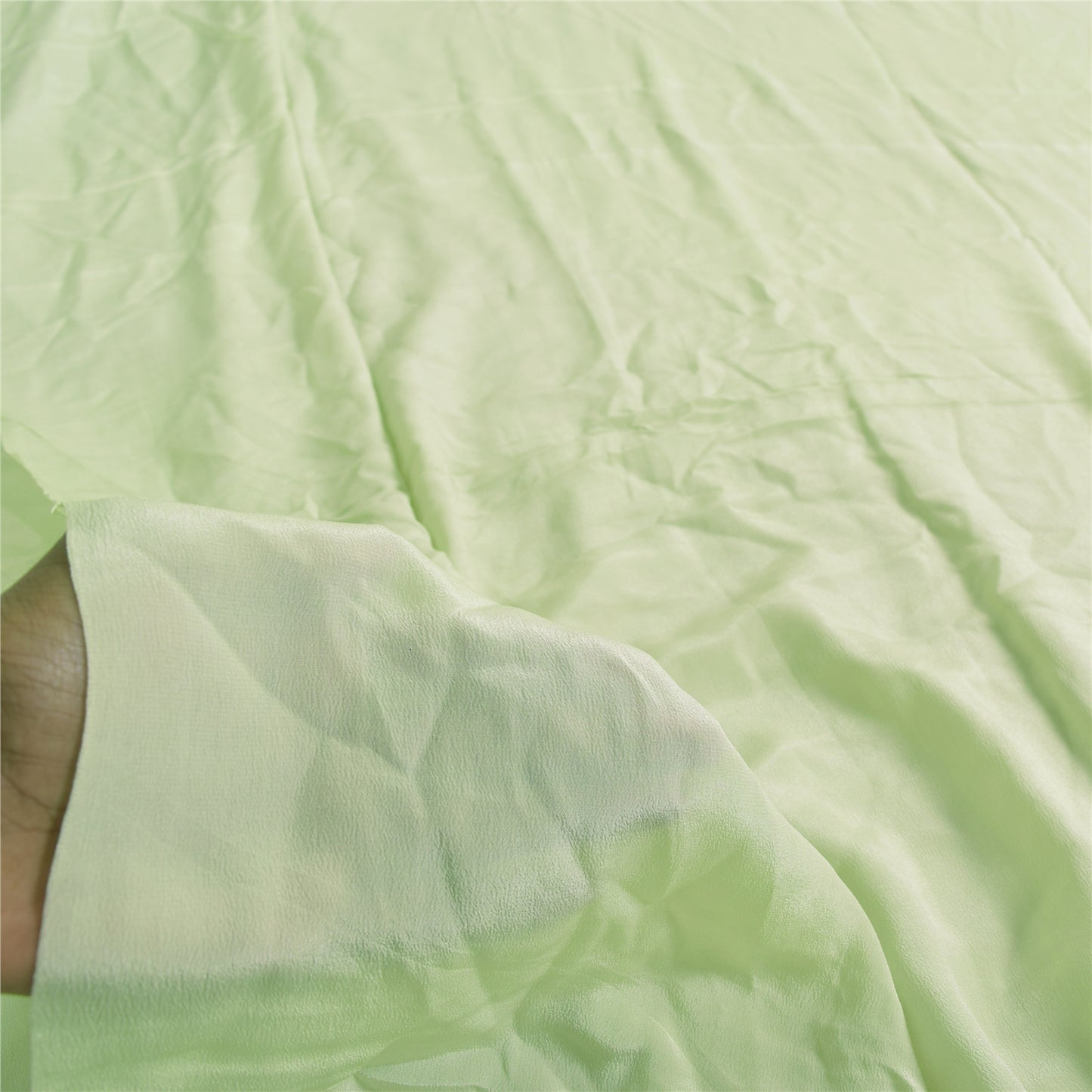 Sanskriti Vintage Sarees Pastel-Green Pure Crepe Solid Sari 5+yd Craft Sustainable Fabric