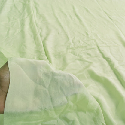 Sanskriti Vintage Sarees Pastel-Green Pure Crepe Solid Sari 5+yd Craft Sustainable Fabric