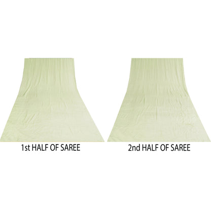 Sanskriti Vintage Sarees Pastel-Green Pure Crepe Solid Sari 5+yd Craft Sustainable Fabric