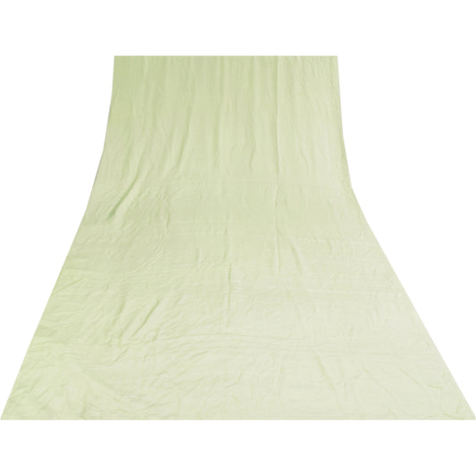 Sanskriti Vintage Sarees Pastel-Green Pure Crepe Solid Sari 5+yd Craft Sustainable Fabric
