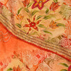 Sanskriti Vintage Sarees Orange Embroidered Printed Pure Crepe Sari 5+yd Sustainable Fabric