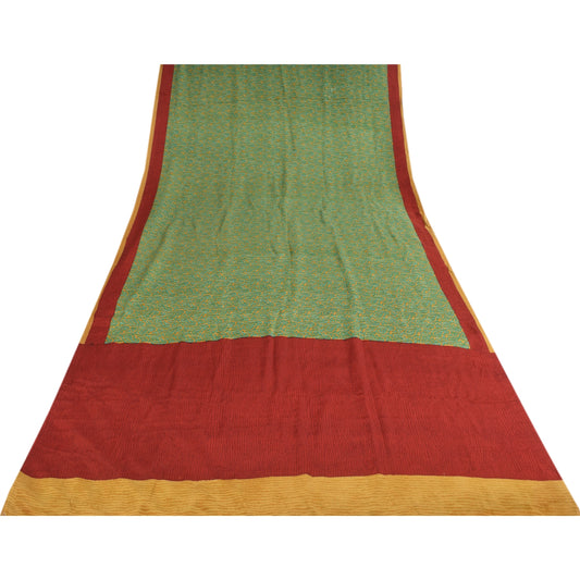 Сари Sanskriti Vintage, зеленое чистое креповое шелковое сари с принтом, 5+ ярдов, ремесленная устойчивая ткань