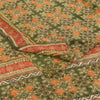 Sanskriti Vintage Sarees Green Pure Crepe Silk Printed Sari 6yd Craft Sustainable Fabric