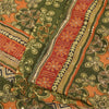 Sanskriti Vintage Sarees Green Pure Crepe Silk Printed Sari 6yd Craft Sustainable Fabric
