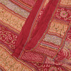 Sanskriti Vintage Sarees Red Hand Bead Pure Crepe Printed Sari 5+yd Craft Fabric
