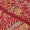 Sanskriti Vintage Sarees Red Hand Bead Pure Crepe Printed Sari 5+yd Craft Fabric