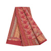 Sanskriti Vintage Sarees Red Hand Bead Pure Crepe Printed Sari 5+yd Craft Fabric