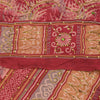 Sanskriti Vintage Sarees Red Hand Bead Pure Crepe Printed Sari 5+yd Craft Fabric