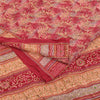 Sanskriti Vintage Sarees Red Hand Bead Pure Crepe Printed Sari 5+yd Craft Fabric